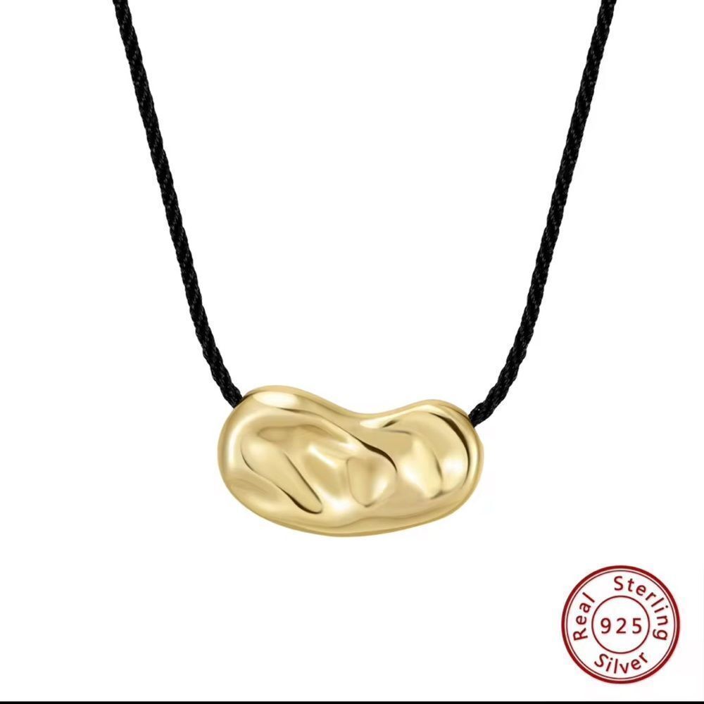 ENA 925 14k over Sterling Silver Pleated Bean Pendant Necklace